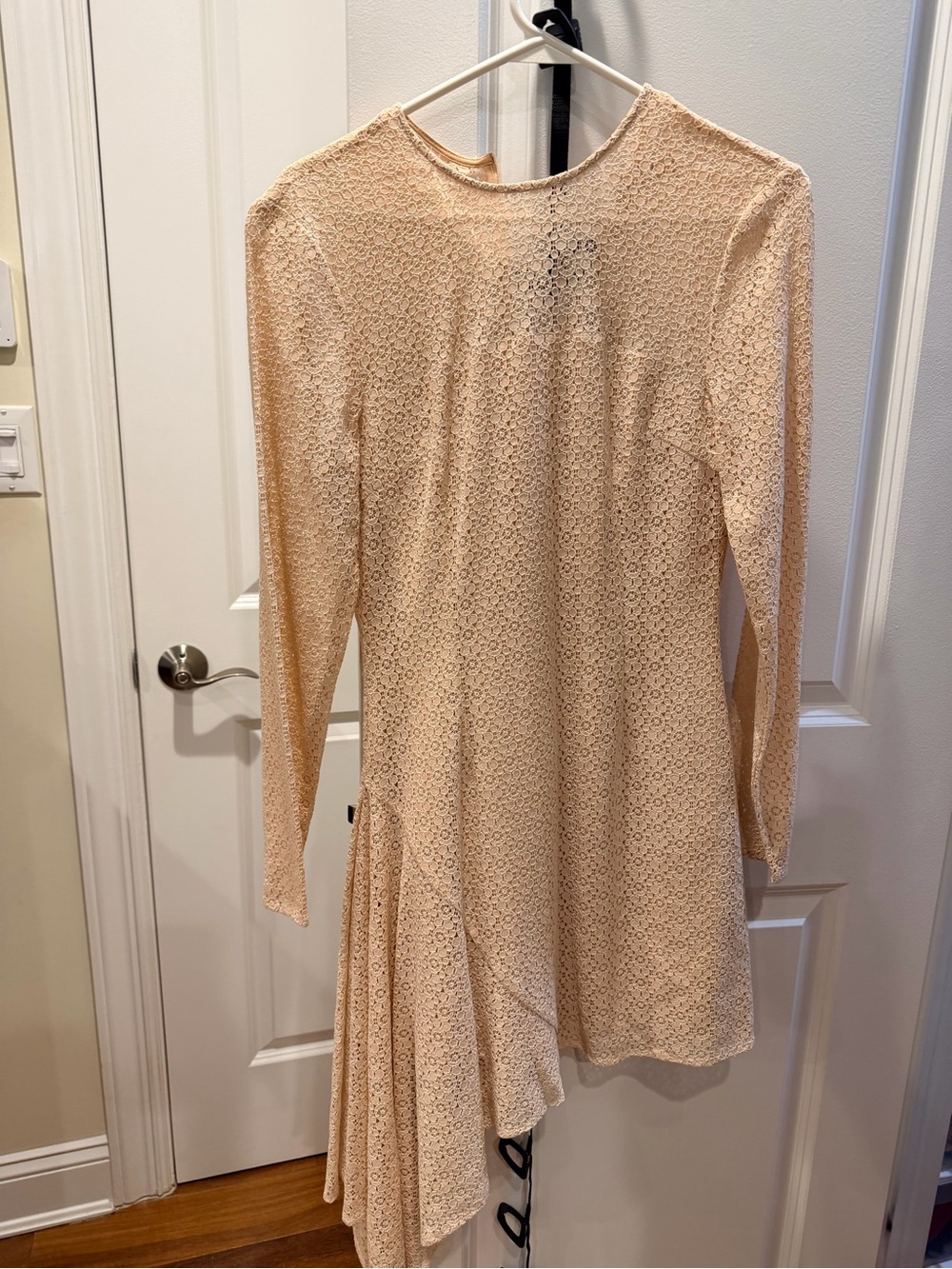 KEEPSAKE the Label Nude Lace Asymmetrical Long Sleeve Dress